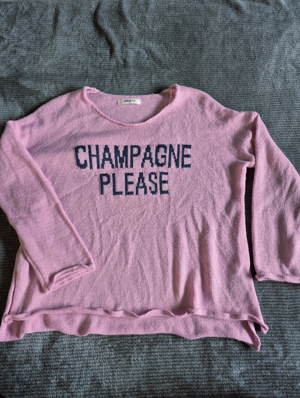 Miracle Pink "Champagne Please" Graphic Knit Crewneck Pullover Sweater Sz S